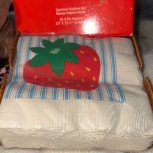 Summer Hostess Set Wicker Napkin Holder.25 3-Ply Napkins 13”X 12 1/2”